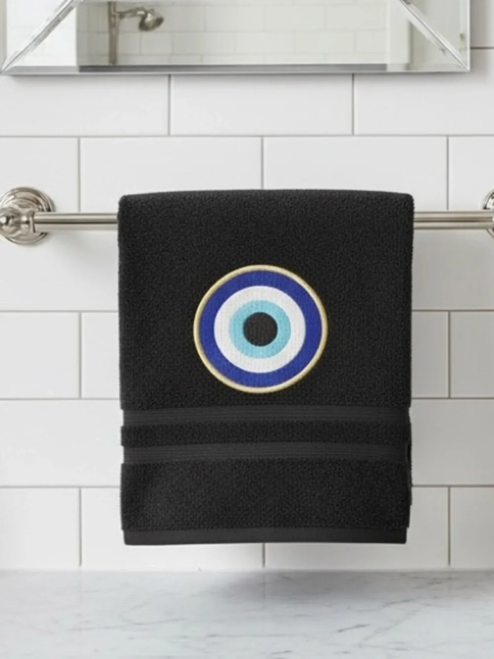 Hand Evil Eye Embroidered Hand towel Pick one New Made to order Black